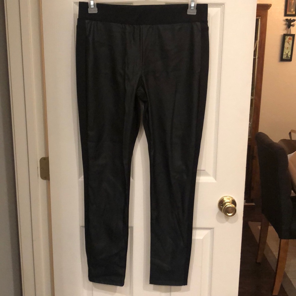 Black with leather front leggings